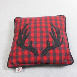 Devi Designs Throw Pillow 14x14 Red Plaid Deer Antlers Lodge Cabin Outdoors Wool